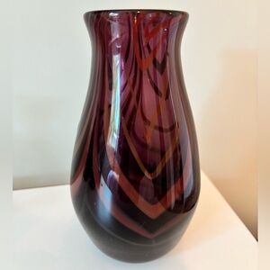 Vintage Hand blown studio art glass signed (dns 79) purple Amethyst swirls
